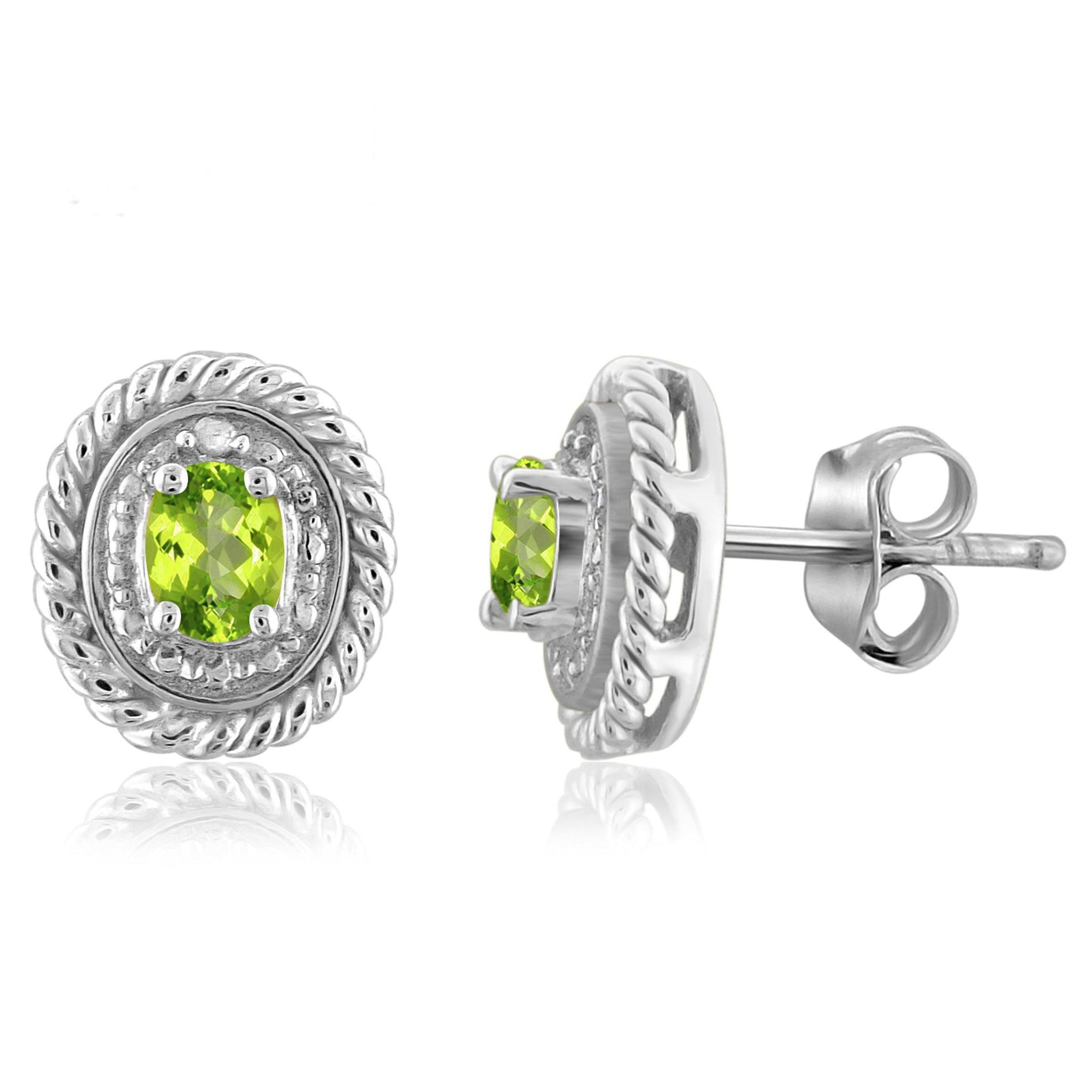 JewelonFire 1/3 Carat T.G.W. Peridot and White Diamond Accent Sterling Silver Stud Earrings - Assorted Colors