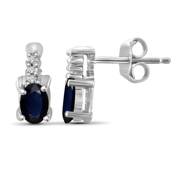 JewelonFire 0.60 Carat T.G.W. Sapphire and White Diamond Accent Sterling Silver Earrings