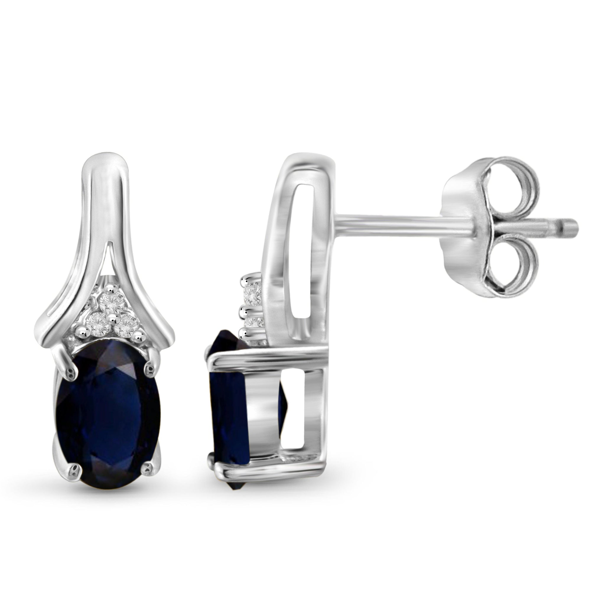 JewelonFire 1.30 Carat T.G.W. Sapphire and White Diamond Accent Sterling Silver Earrings
