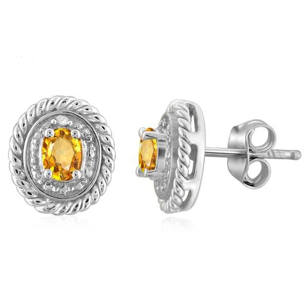 JewelonFire 1/3 Carat T.G.W. Citrine and White Diamond Accent Sterling Silver Stud Earrings - Assorted Colors