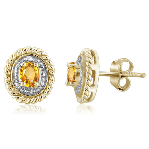 JewelonFire 1/3 Carat T.G.W. Citrine and White Diamond Accent Sterling Silver Stud Earrings - Assorted Colors