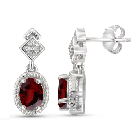 JewelonFire 1 1/5 Carat T.G.W. Garnet and White Diamond Accent Sterling Silver Stud Earrings - Assorted Colors