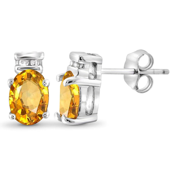 JewelonFire 1 Carat T.G.W. Citrine and White Diamond Accent Sterling Silver Stud Earrings - Assorted Colors