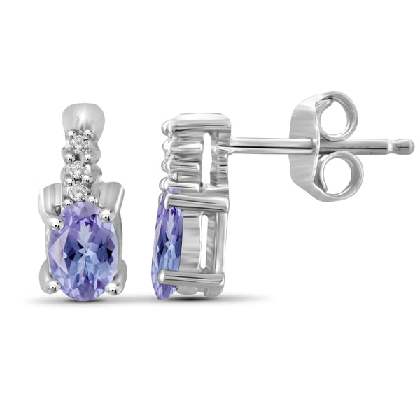 JewelonFire 0.45 Carat T.G.W. Tanzanite and White Diamond Accent Sterling Silver Earrings