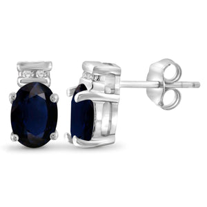JewelonFire 1.30 Carat T.G.W. Sapphire and 1/20 ctw White Diamond Sterling Silver Earrings - Assorted Colors