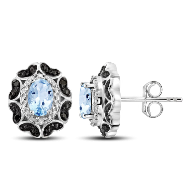 JewelonFire 1 1/5 Carat T.G.W. Sky Blue Topaz And Black & White Diamond Accent Sterling Silver Earrings - Assorted Colors