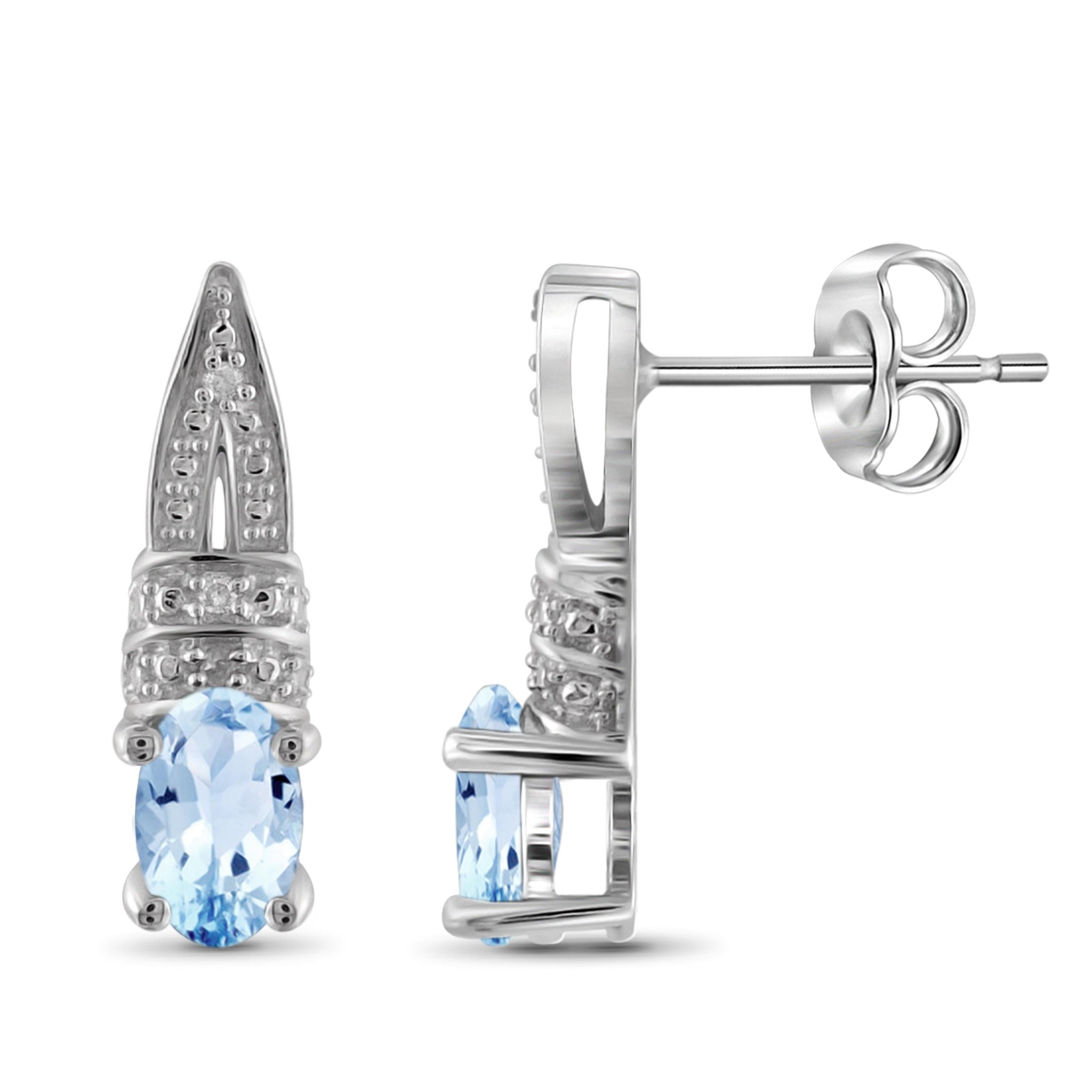 JewelonFire 1 1/5 Carat T.G.W. Sky Blue Topaz And White Diamond Accent Sterling Silver Earrings - Assorted Colors