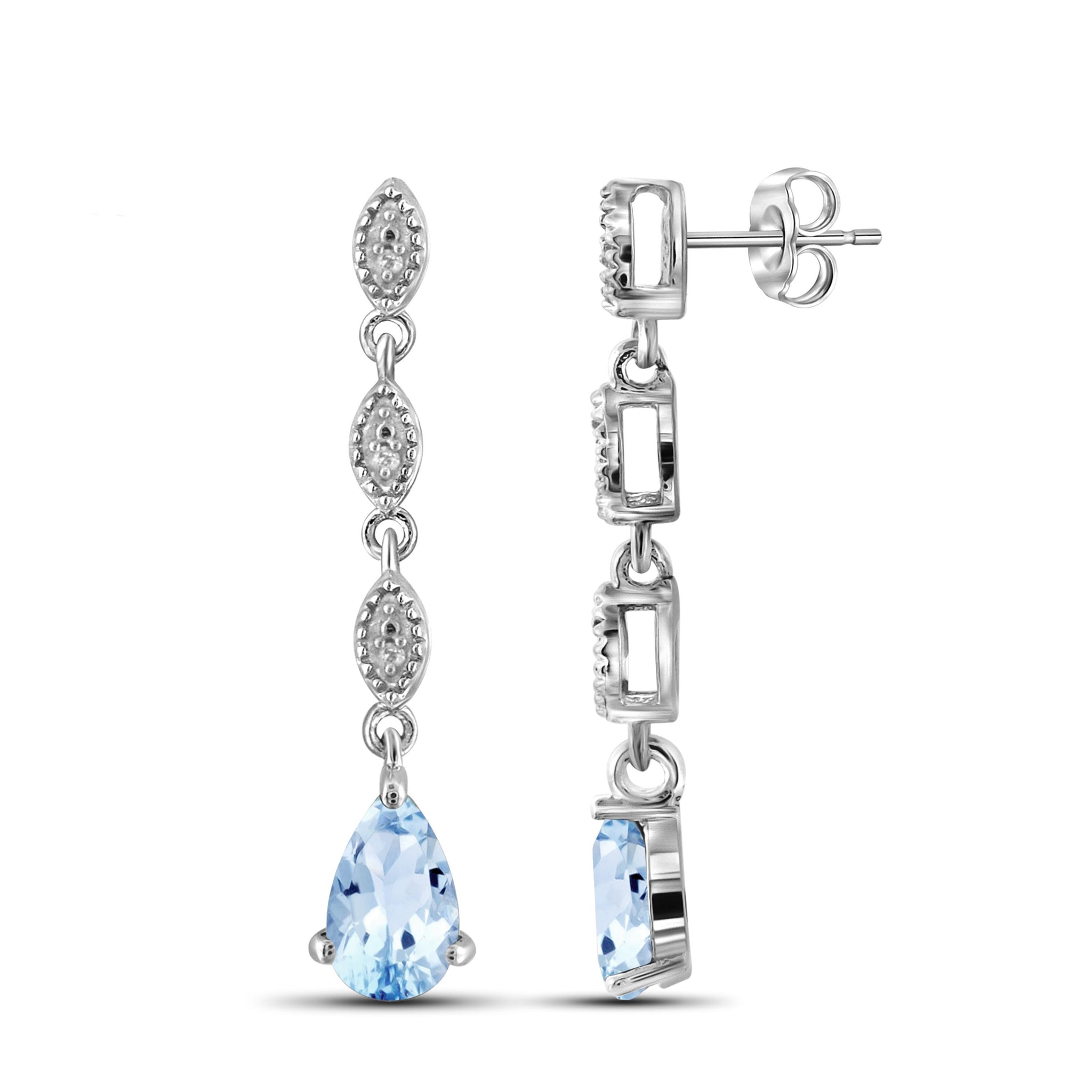 JewelonFire 2.00 Carat T.G.W. Sky Blue Topaz And White Diamond Accent Sterling Silver Earrings - Assorted Colors