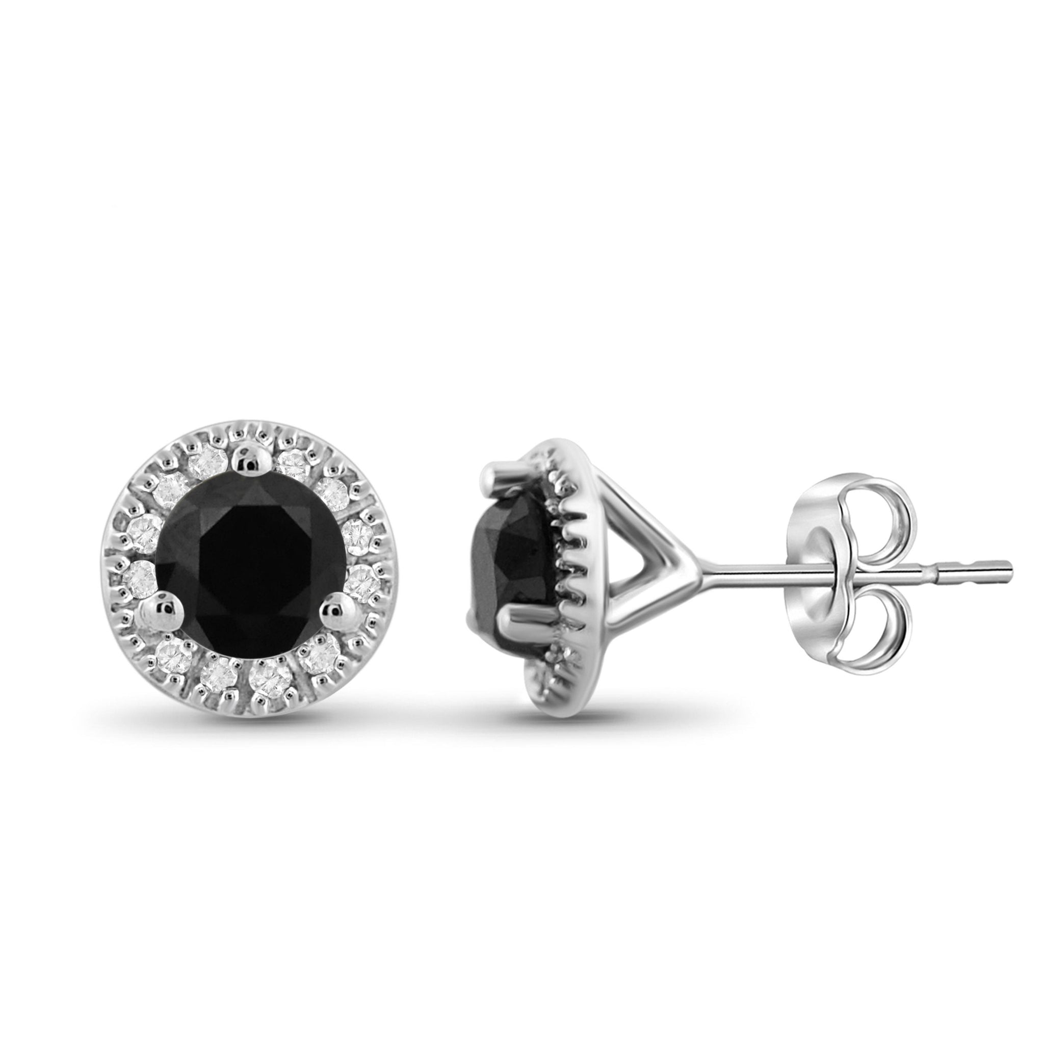 JewelonFire 1.00 Carat T.W. Black And White Diamond Sterling Silver Halo Earrings