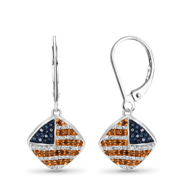 JewelonFire 1/3 Carat T.W. Multi Color Diamond Sterling Silver American Flag Earrings