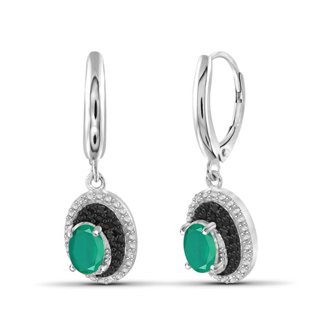 JewelonFire 0.75 Carat T.G.W. Genuine Emerald And Accent Black & White Diamond Sterling Silver Lever Back Earrings - Assorted Colors