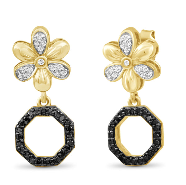 JewelonFire 1/7 Carat T.W. Black And White Diamond Sterling Silver Flower Octagon Earrings - Assorted Colors