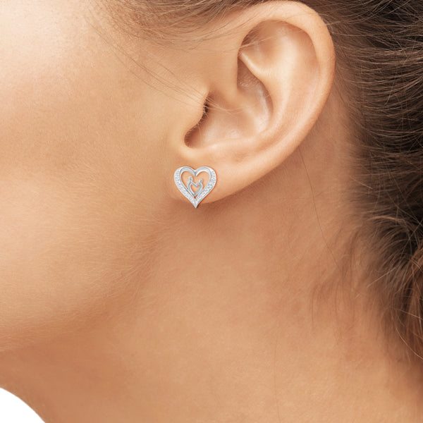 JewelonFire White Diamond Accent Sterling Silver Mother and Child Heart Stud Earrings - Assorted Colors