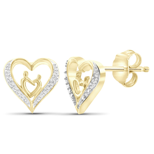 JewelonFire White Diamond Accent Sterling Silver Mother and Child Heart Stud Earrings - Assorted Colors