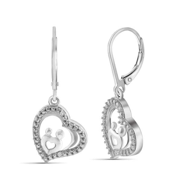 JewelonFire White Diamond Accent Sterling Silver Mother and Child Heart Dangling Earrings - Assorted Colors