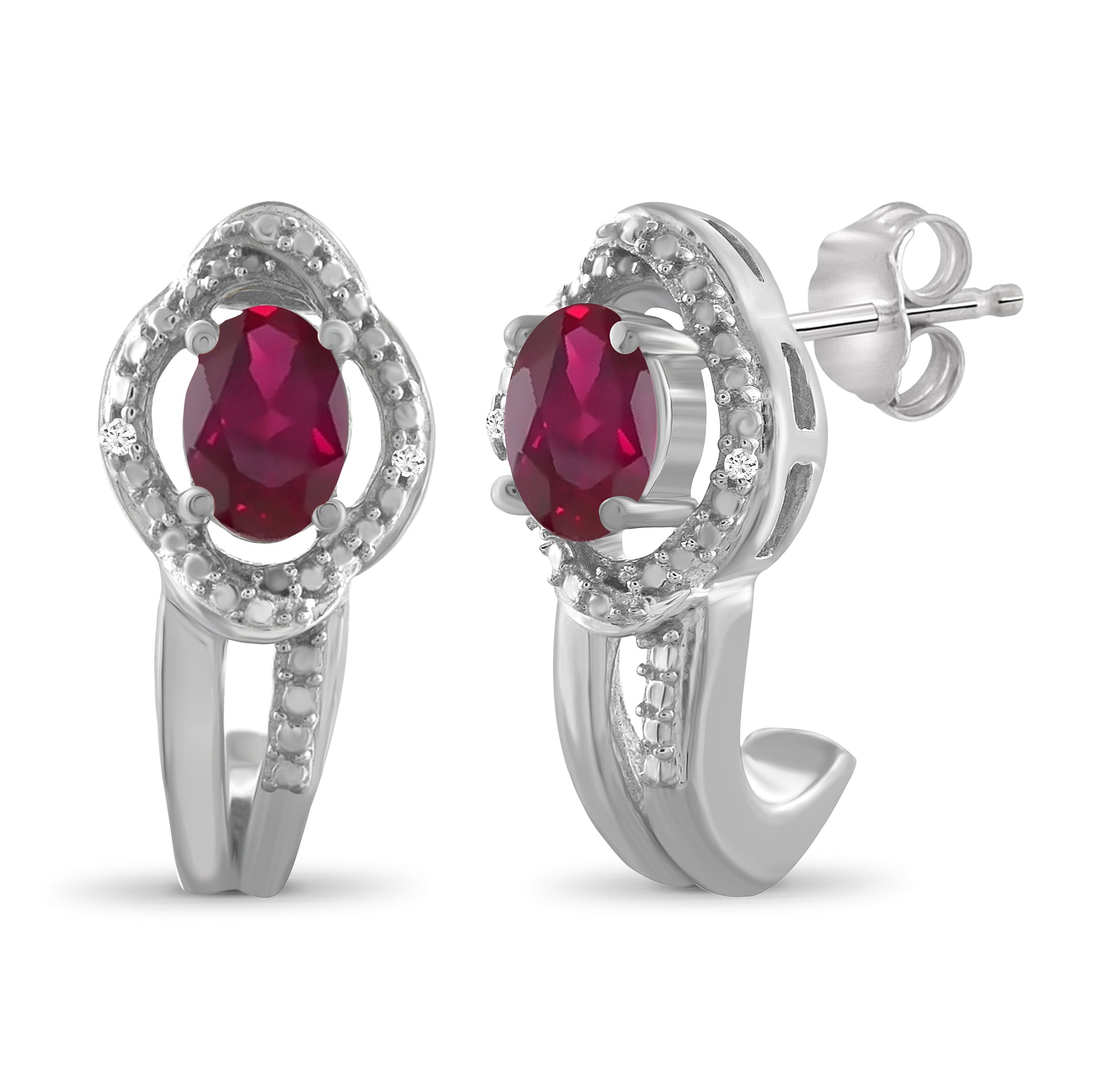JewelonFire 0.95 Carat T.G.W. Ruby And Accent White Diamond Sterling Silver J Hoop Earrings - Assorted Colors