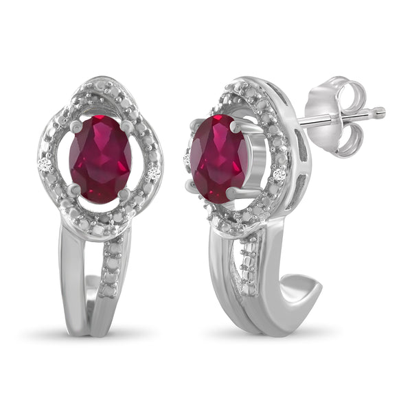 JewelonFire 0.95 Carat T.G.W. Ruby And Accent White Diamond Sterling Silver J Hoop Earrings - Assorted Colors
