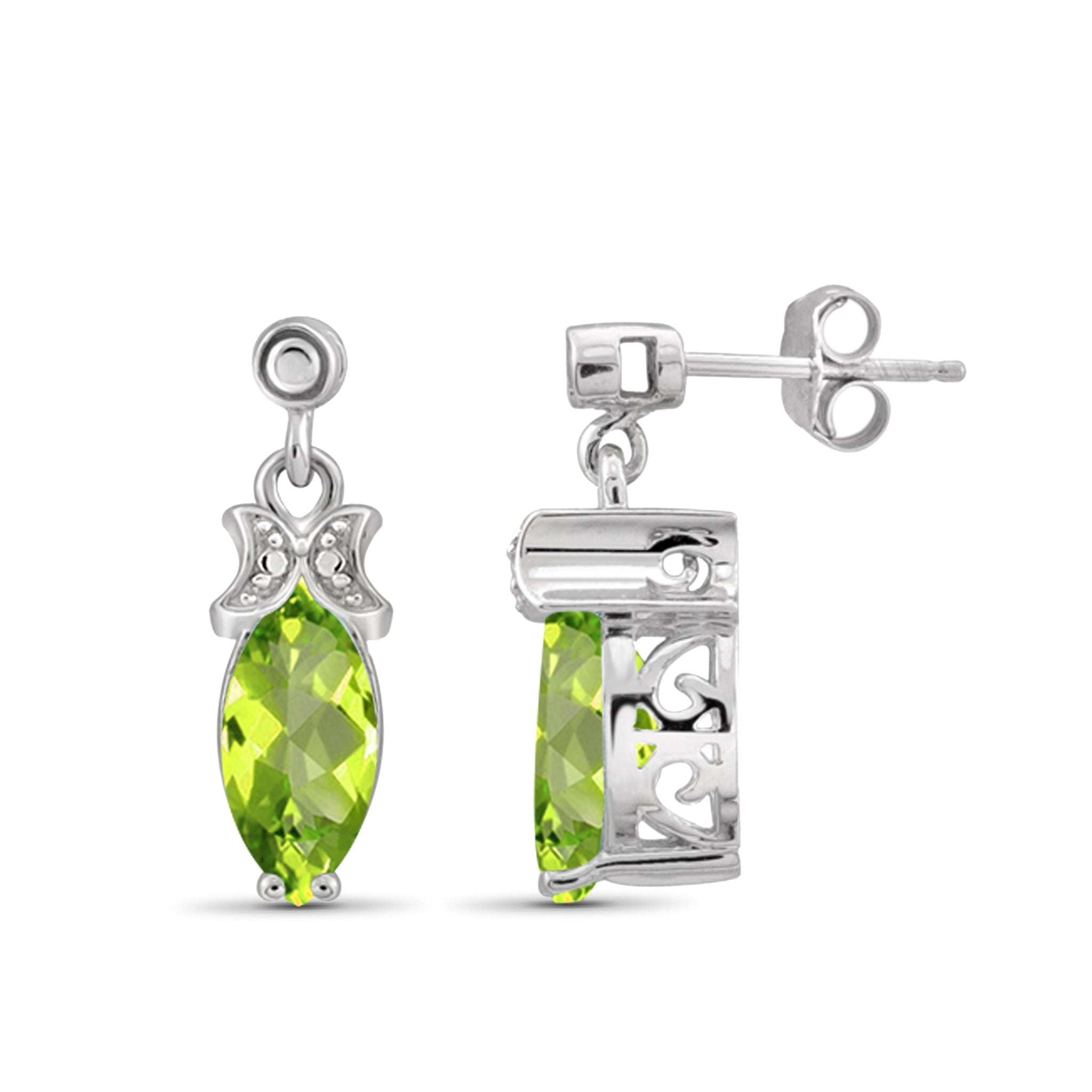 JewelonFire 2 1/2 Carat T.G.W. Peridot And White Diamond Accent Sterling Silver Stud Earrings - Assorted Colors