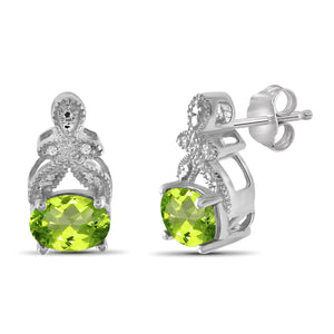 JewelonFire 1 1/2 Carat T.G.W. Peridot And White Diamond Accent Sterling Silver Stud Earrings - Assorted Colors