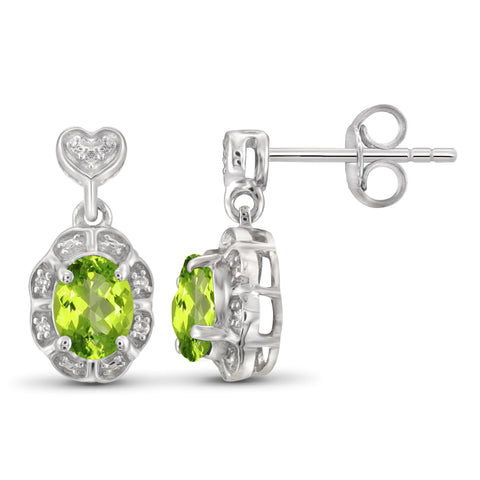 JewelonFire 1.00 Carat T.G.W. Peridot And White Diamond Accent Sterling Silver Stud Earrings - Assorted Colors