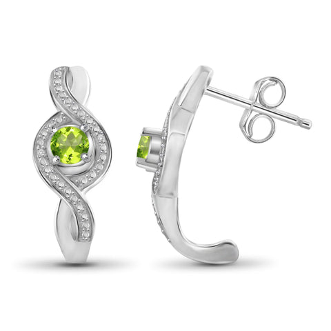 JewelonFire 3/4 Carat T.G.W. Peridot And White Diamond Accent Sterling Silver J Hoop Earrings - Assorted Colors