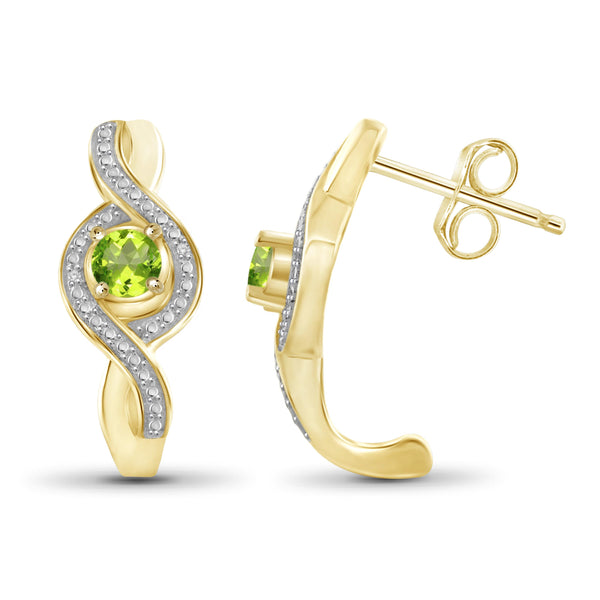JewelonFire 3/4 Carat T.G.W. Peridot And White Diamond Accent Sterling Silver J Hoop Earrings - Assorted Colors