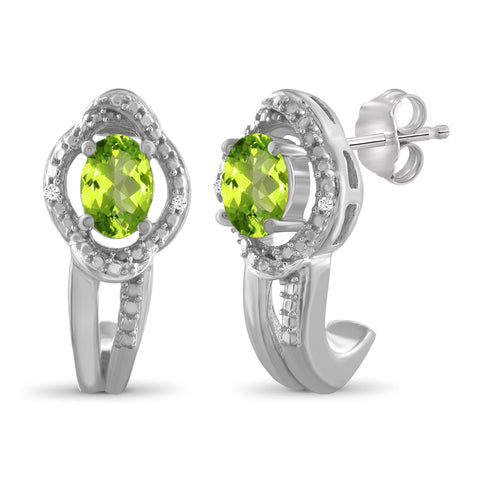 JewelonFire 1.00 Carat T.G.W. Peridot And White Diamond Accent Sterling Silver J Hoop Earrings - Assorted Colors