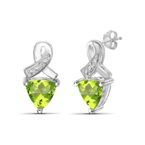 JewelonFire 3.00 Carat T.G.W. Peridot And White Diamond Accent Sterling Silver Stud Earrings - Assorted Colors