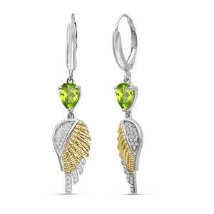 JewelonFire 1 1/2 Carat T.G.W. Peridot & Created White Sapphire Sterling Silver Dangle Earrings - Assorted Colors