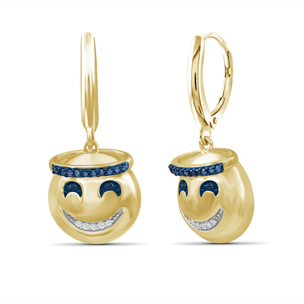 JewelonFire 1/10 Ctw Blue And White Diamond 14k Gold Over Silver Emoji Earrings