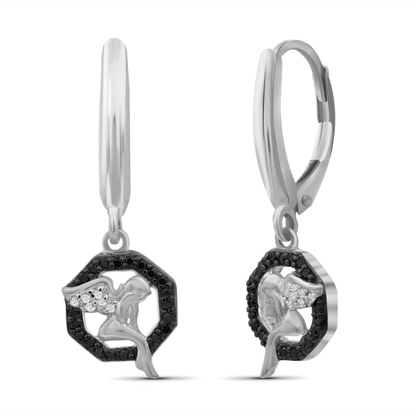 JewelonFire 1/7 Carat T.W. Black And White Diamond Sterling Silver Angel Octagon Earrings - Assorted Colors
