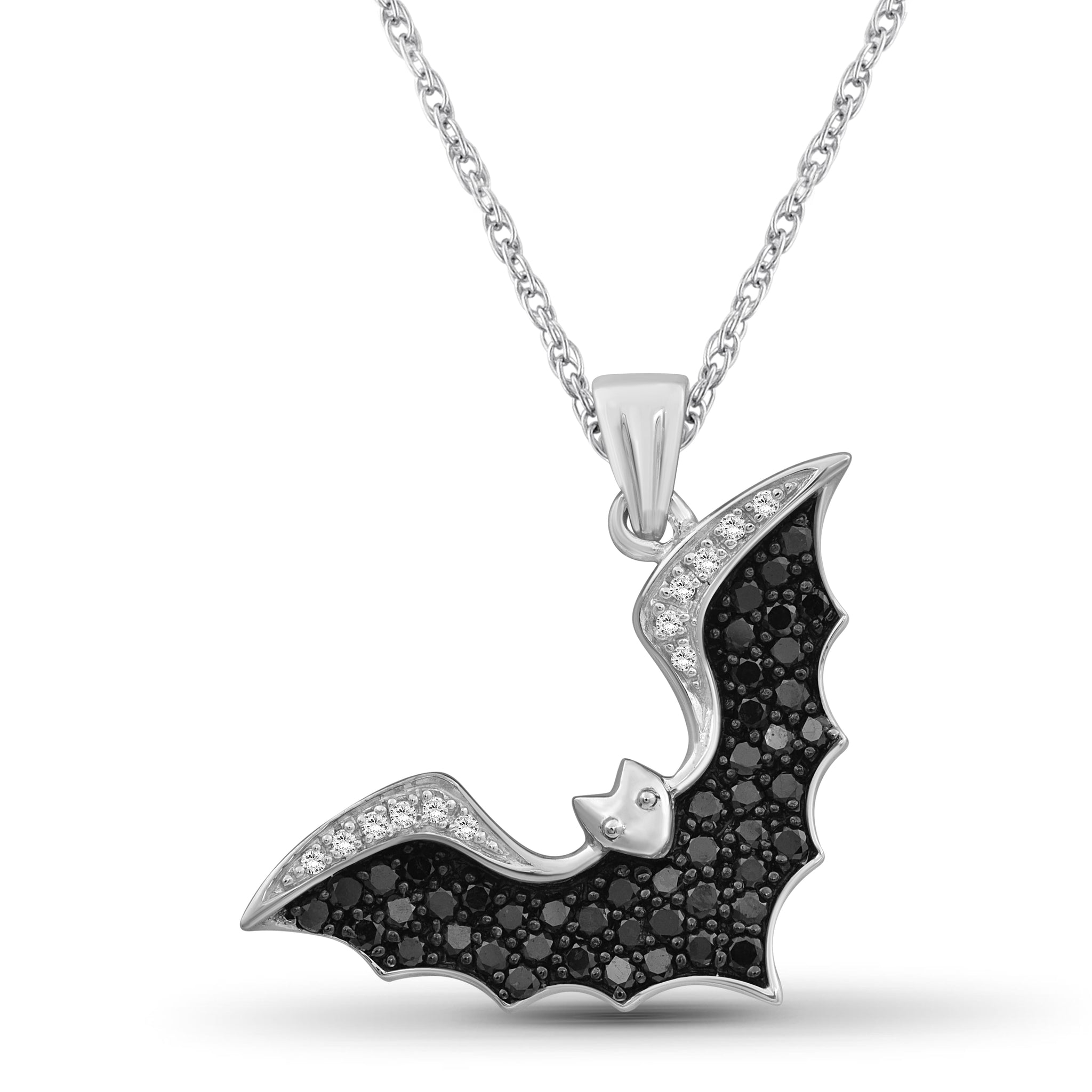 JewelonFire 1.00 Ctw Black & White Diamond Sterling Silver Bat Pendant