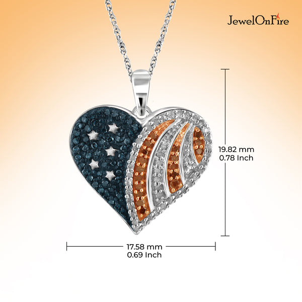 JewelonFire 1/3 Carat T.W. Multi Color Diamond Sterling Silver American Flag Heart Pendant