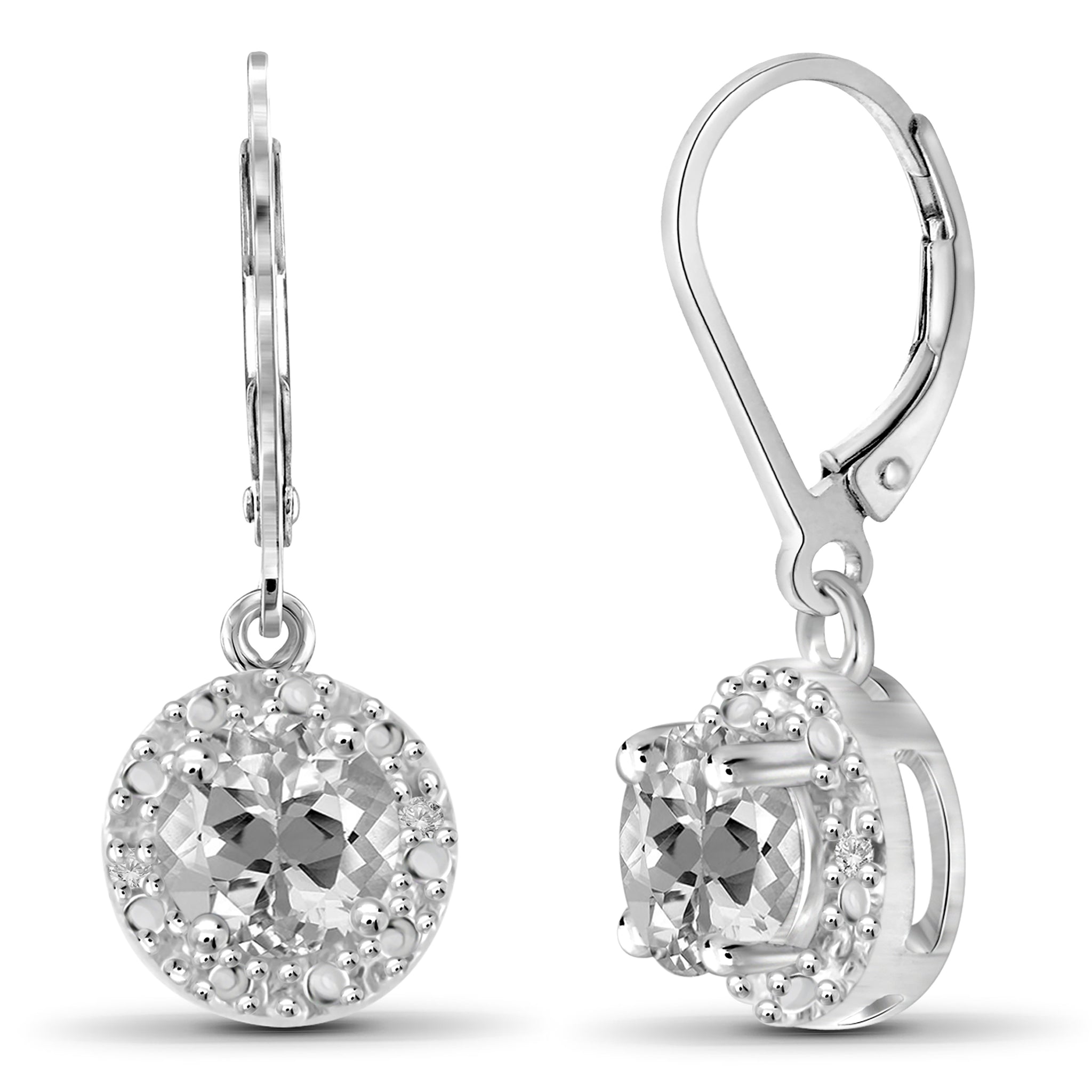 JewelonFire 1 1/4 Carat T.G.W. White Topaz and White Diamond Accent Sterling Silver Dangle Earrings - Assorted Colors