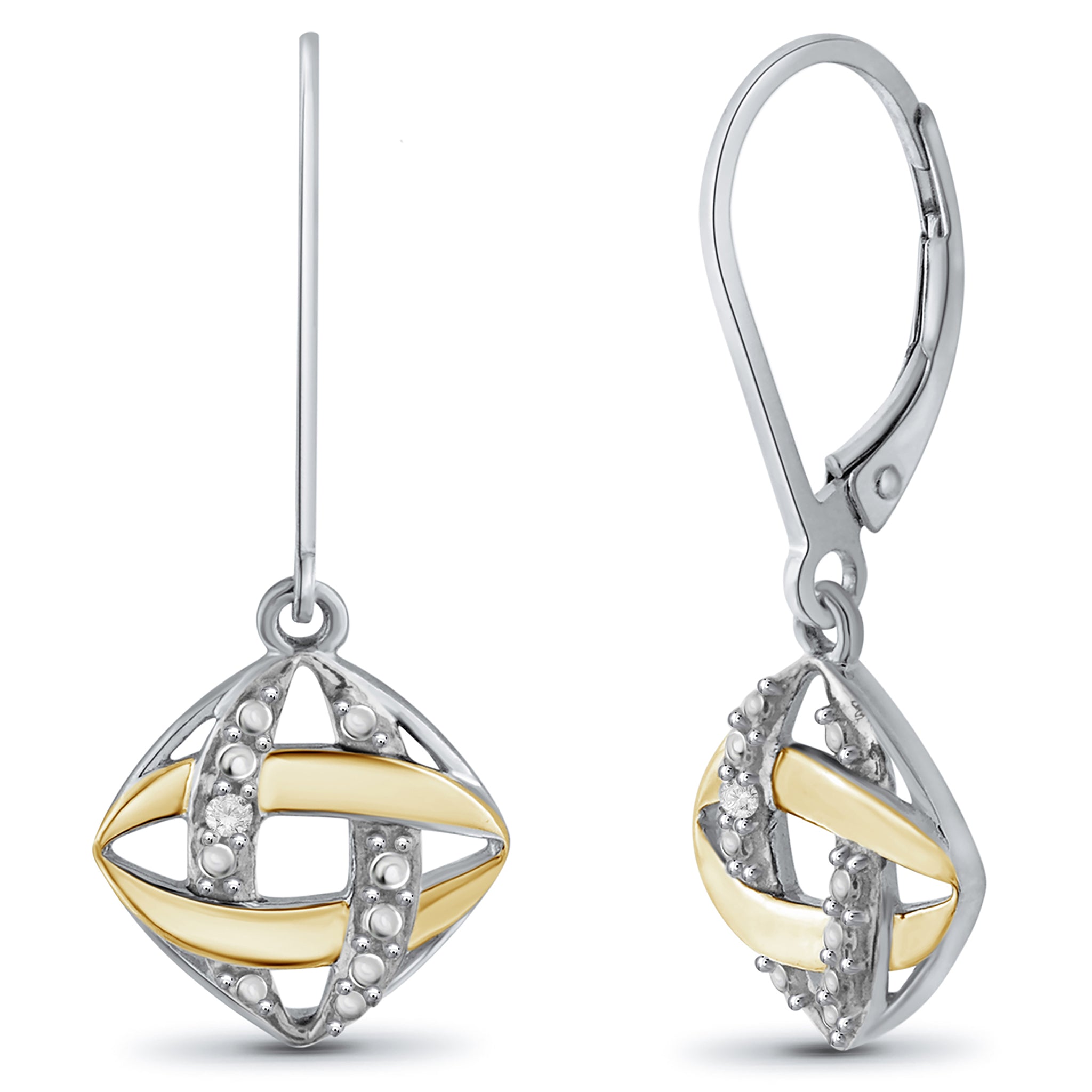 JewelonFire Accent White Diamond Two Tone Sterling Silver Earrings