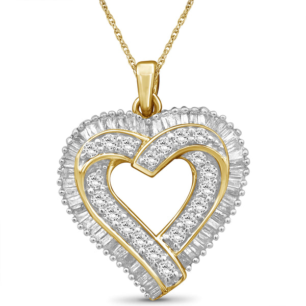 JewelonFire 1 Carat T.W. White Diamond Sterling Silver Overlaping Heart Pendant - Assorted Colors