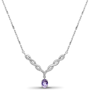 JewelonFire 1/2 Carat T.G.W. Amethyst And 1/20 Carat T.W. White Diamond Sterling Silver Pendant - Assorted Colors