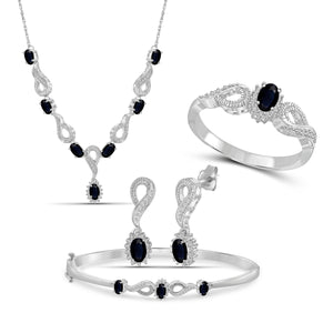 JewelonFire 4.10 Carat T.G.W. Sapphire And 1/10 Carat T.W. White Diamond Sterling Silver 4 Piece Jewelry Set - Assorted Colors