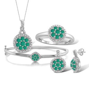JewelonFire 2.50 Carat T.G.W. Emerald And 1/10 Carat T.W. White Diamond Sterling Silver 4 Piece Jewelry Set - Assorted Colors