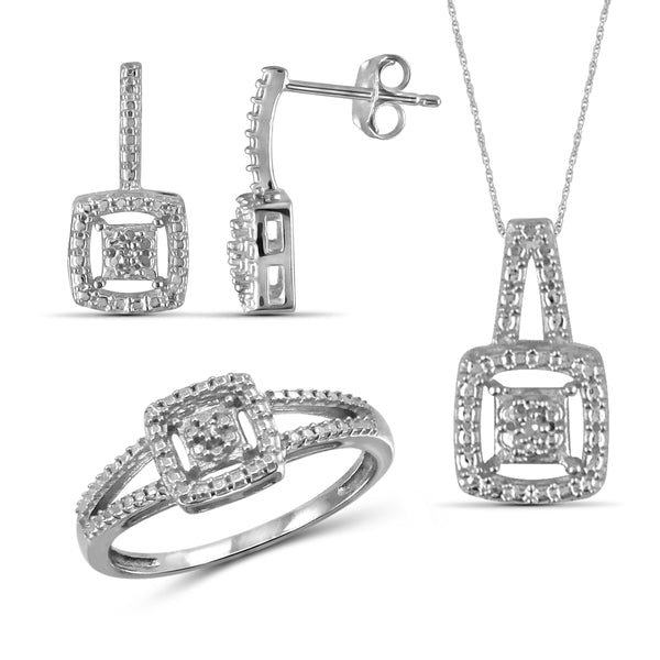 JewelonFire Genuine Accent White Diamond Sterling Silver 3 Piece Jewelry Set - Assorted Colors