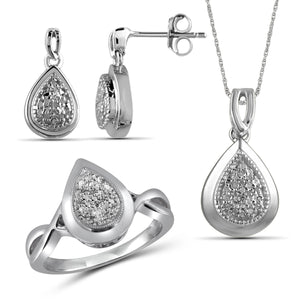 JewelonFire 1/7 Carat T.W. White Diamond Sterling Silver 3 Piece Pear Shape Jewelry set - Assorted Colors