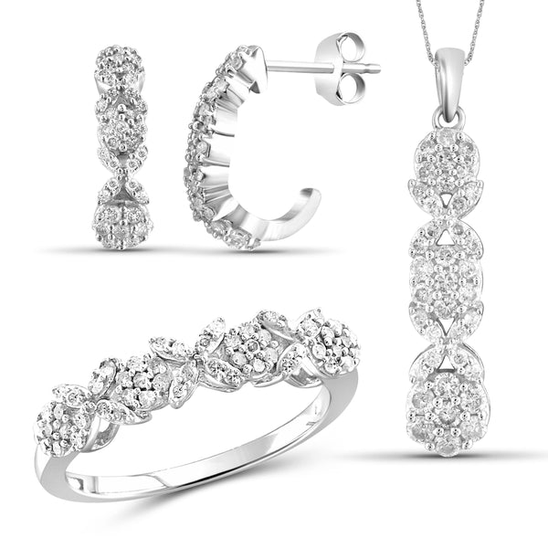 JewelonFire 1.00 Carat T.W. White Diamond Sterling Silver 3 Piece Jewelry Set - Assorted Colors