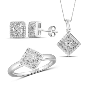 JewelonFire 1.00 Carat T.W. White Diamond Sterling Silver 3 Piece Jewelry Set - Assorted Colors