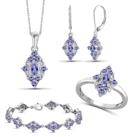 JewelonFire 8.40 Carat T.G.W. Tanzanite And 1/20 Carat T.W. White Diamond Sterling Silver 4 Piece Jewelry Set - Assorted Colors
