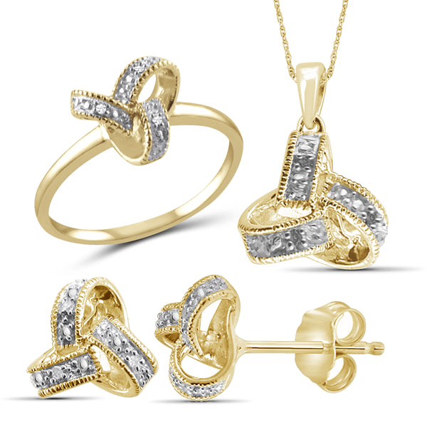 JewelonFire 1/20 Carat T.W. White Diamond Sterling Silver 3 Piece Love Knot Jewelry Set - Assorted Colors