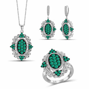 JewelonFire 6.70 Carat T.G.W. Emerald And 1/20 Carat T.W. White Diamond Sterling Silver 3 Piece Jewelry Set - Assorted Colors