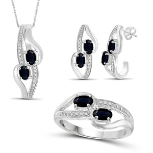 JewelonFire 2.50 Carat T.G.W. Sapphire And 1/20 Carat T.W. White Diamond Sterling Silver 3 Piece Jewelry Set - Assorted Colors
