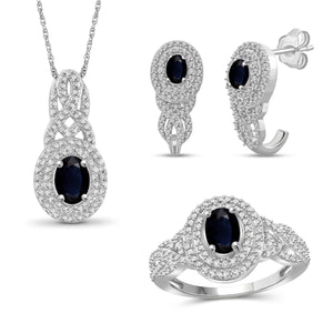 JewelonFire 2.70 Carat T.G.W. Sapphire And 1/20 Carat T.W. White Diamond Sterling Silver 3 Piece Jewelry Set - Assorted Colors