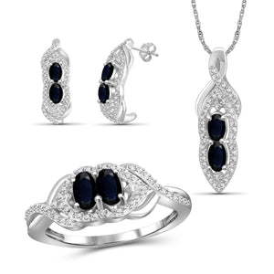 JewelonFire 2.50 Carat T.G.W. Sapphire And 1/20 Carat T.W. White Diamond Sterling Silver 3 Piece Jewelry Set - Assorted Colors