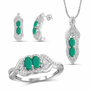 JewelonFire 1.80 Carat T.G.W. Emerald And 1/20 Carat T.W. White Diamond Sterling Silver 3 Piece Jewelry Set - Assorted Colors
